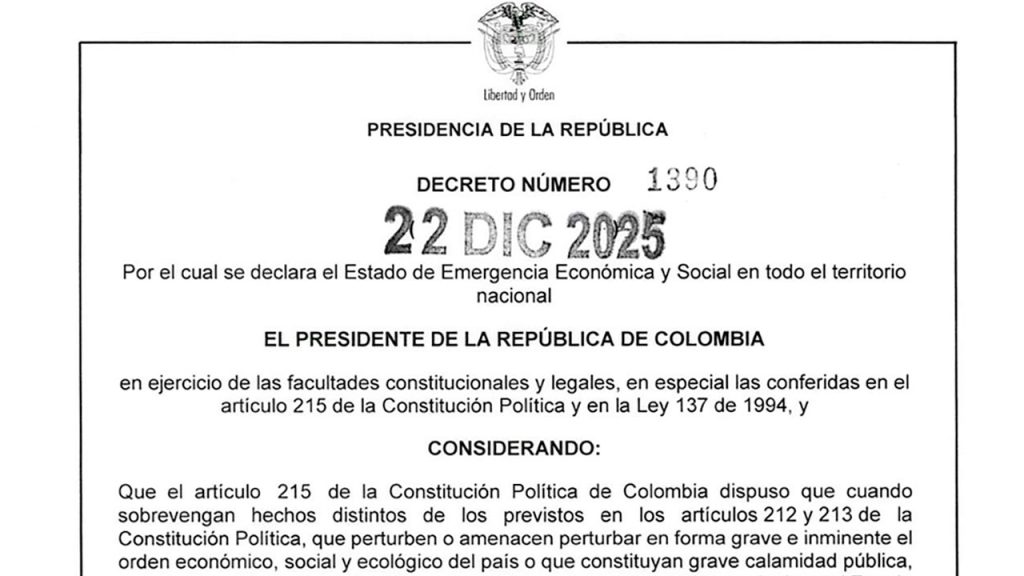 Imagen de la declaración de emergencia económica