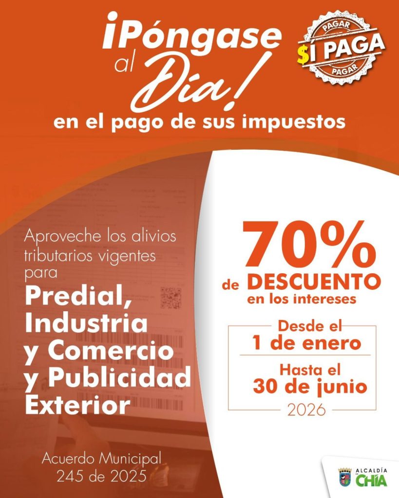Post de la reducción de impuestos para los deudores en Chía.