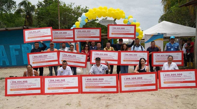 Personas con pancartas arriba que tiene los valores de ayudas.