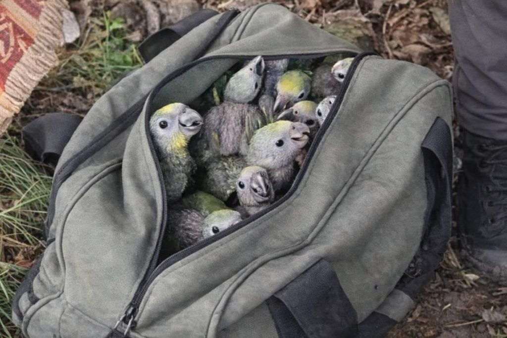 Guacamayas en una bolsa, fueron rescatadas por la CARA